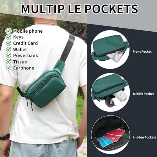 IHIGOGOFA Bumbags Waist Fanny Pack Fashion Bum Bag with 30cm Extended Belt for Dog Walking Climbing Hiking Travel Cycling Girls Ladies Men Women (Green) — view 2