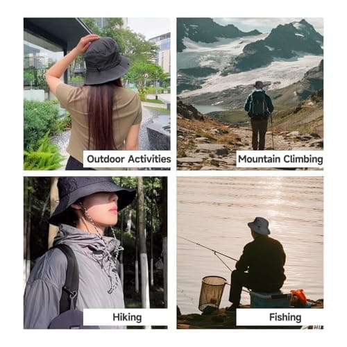 AHRLIC Waterproof Bucket Hat for Men and Women, Foldable Boonie Sun Hat with Wide Brim, UPF 50+ UV, Adjustable Chin Strap, Quick Dry Rain Hat for Fishing, Hiking, Camping, Travel and Outdoor Use Grey — view 3