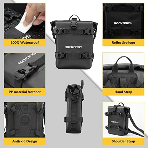 ROCKBROS Motorcycle Saddle Bag Waterproof Side Pannier With Shoulder Strap for Luggage Storage, Travel, Daily Commuting - 5L Black — view 3