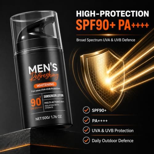Sunscreen for Men SPF 90+ PA++++, Sun Cream with UV Protection, Waterproof & Sweat Resistant, No White Cast, Daily SPF Moisturiser for Men, Non-Greasy for Outdoor Sports, Travel, Beach, Gym, 50g — view 2