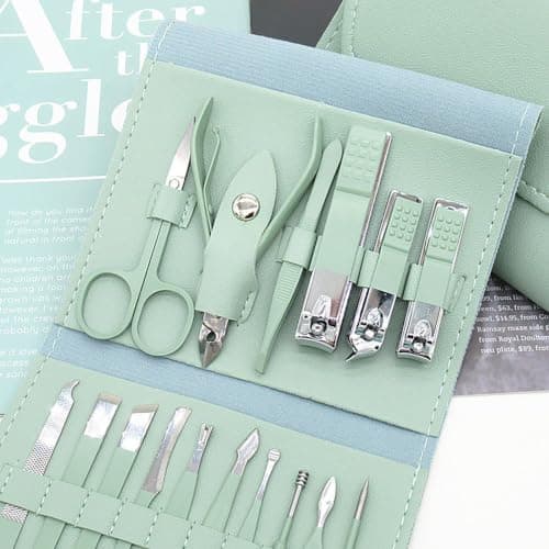 Manicure Set 16Pcs Nail Clippers Set Manicure Kit, Professional Stainless Steel Pedicure Kit with Luxurious Travel Leather Case, Nail Clippers for Women Men, for Home, Travel (Purple) — view 4