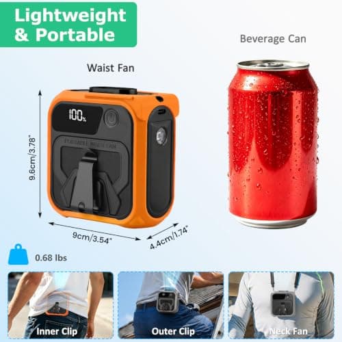 UIN Portable Waist Fan 10000mAh Personal Fan, 5 Speed Outdoor Cooling Fan — view 2