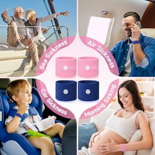 MEIYYJ Travel Sickness Bands Adult Motion Sickness Bands for Kids Cruise Travel Essentials Anti Sickness Wristbands for Pregnancy Women, 2 Pairs (Pink,Blue) — view 6