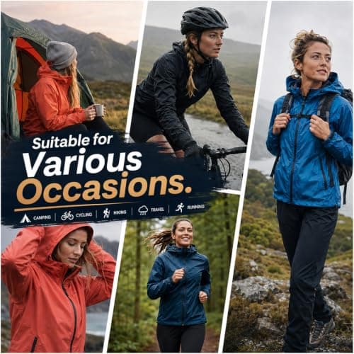 NWDEY Waterproof Jackets Women with Reflective Strips, Lightweight 300g Packable Raincoat for Ladies, Breathable Hooded Windbreaker Jacket for Hiking (UK, Alpha, L, Regular, Regular, Sky Blue) — view 2