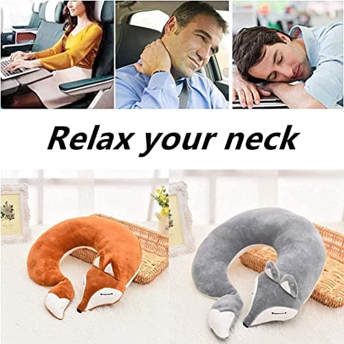 EHIOG U-Shaped Travel Pillow, Fox Neck Pillow Rest Neck Support Pillow, Car Seat Sleeping, Cartoon Headrest Airplane Pillow Travel Rest Pillow Cushion, Sleeping Aid, Suitable for Adults Kids (Brown) — view 5