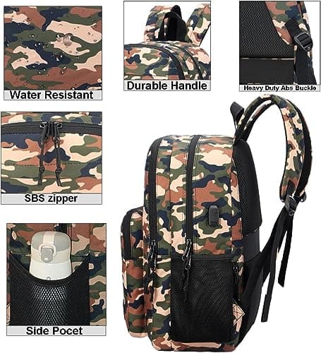 KEOFID classic carry-on travel backpack for men and women, Anti theft laptop backpack with USB charging port (Camouflage) — view 4