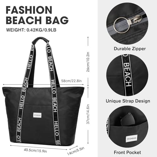 G4Free Beach Tote Bag Waterproof Sandproof Shoulder Bag Beach Bag Large Sports Bag Shopping Bag for Women, black, 21.6 x 5.5 x 15.9 Zentimeter — view 5