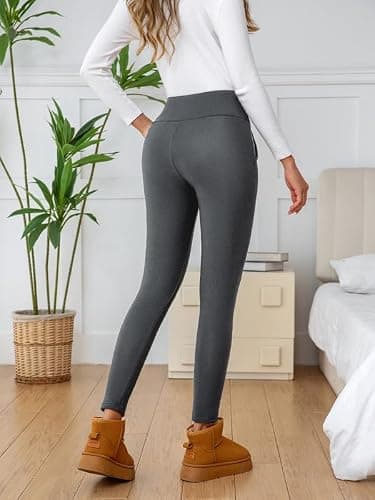CrystErzoix Fleece Lined Leggings Women High Waisted Thermal Leggings Thick Ladies Sports Yoga Leggings Winter Warm with Pockets, Heather Grey S — view 3