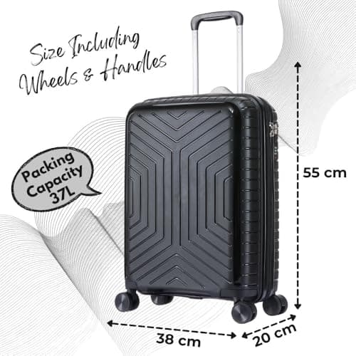 DK Luggage 20” Cabin Ryanair, EasyJet, BA, Jet 2 Hard Shell Approved Hand Luggage Polypropylene Suitcase 4 Wheel Spinner Luggage PP20 Black — view 2
