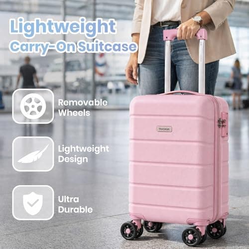 Tavoxda Cabin Suitcase Hand Small Travel Luggage, Carry On Suitcase with ABS Hard Shell Spinner &Removable Wheels for Ryanair, Wizz Air, 40x30x20cm Airline Approved, 16 Inch, Pink — view 5