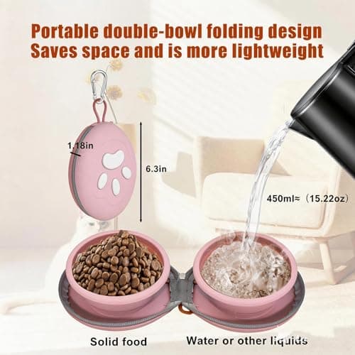 Collapsible Dog Bowls, 2-in-1 Silicone Pet Food and Water Bowl with Carabiner, Portable Double Compartment Dish for Travel, Camping, Hiking Puppy Essentials — view 2