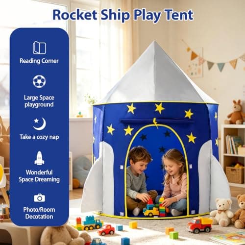 Rocket Ship Kids Play Tent, Astronaut Themed Pop Up Playhouse, Indoor Space Exploration Tent, Birthday Gift for Boys and Girls — view 4