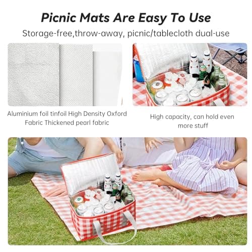 Insulated Picnic Baskets with Large Capacity Picnic Bag and Blanket, Portable Waterproof Beach Bags for Hot or Cold Outdoor Activities, Red — view 5