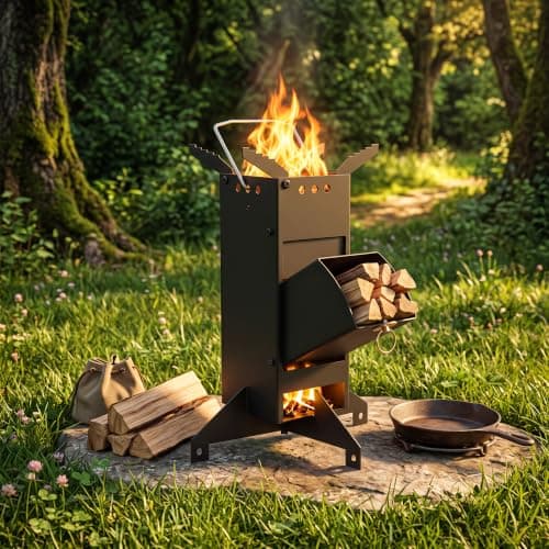Crystals Heavy Duty Rocket Wood Burning Stove, Portable Camping Cooking Stove for Outdoor Cooking, Compact Metal Rocket Stove for Camping, Hiking and Fishing — view 6