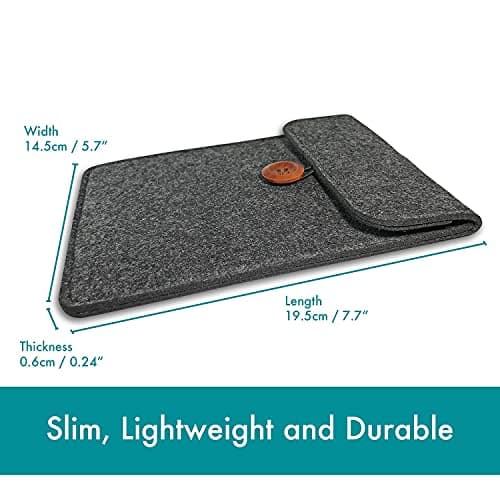 6 inch E-Reader Sleeve by Okami Products, Felt Ereader Pouch for all 5 to 6 inch E-Readers, Protective E-Book Bag/Case (Grey) — view 3