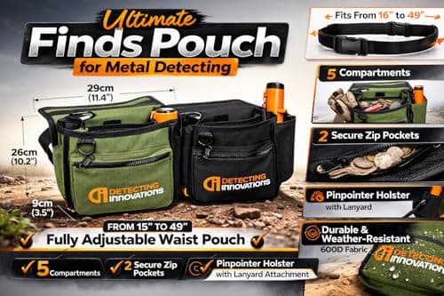 Detecting Innovations Ultimate Waist Pouch for Metal Detecting, Finds Bag with Pinpointer Holster, Durable Metal Detector Accessories (KHAKI GREEN) — view 5