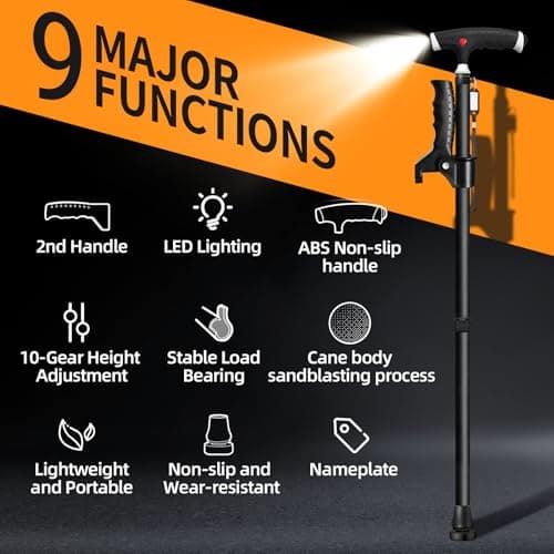 ispuoocti Adjustable Walking Sticks for Men and Women with 2nd Handle for Extra Support, Stylish Walking Stick with Light Suitable for Seniors and People Suffering from Different Types of Arthritis — view 2