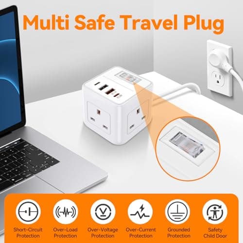 UK to USA Plug Adapter, SHUOMAO 3 Way UK to US Plug Adapter with 4 USB — view 5