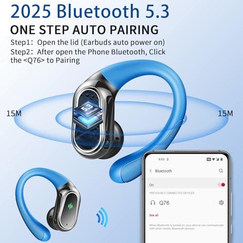 Wireless Earbuds, 50H Ear Buds Bluetooth 5.4 Earphones Sport with ENC Noise Cancelling Mics, HiFi Stereo Wireless Headphones with Earhooks, IP7 Waterproof Bluetooth Headphones for Running Workout Gym — view 2