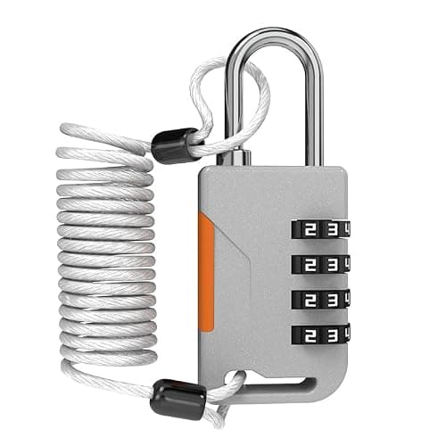 UP Security 4 Digit Combination Padlock with Retractable Cable (36in), Ski Lock, Combo Cable Lock for Snowboard, Travel Luggage, Suitcase, Bike, Gym Locker, Cabinet, Fridge, Refrigerator Door (Gray)