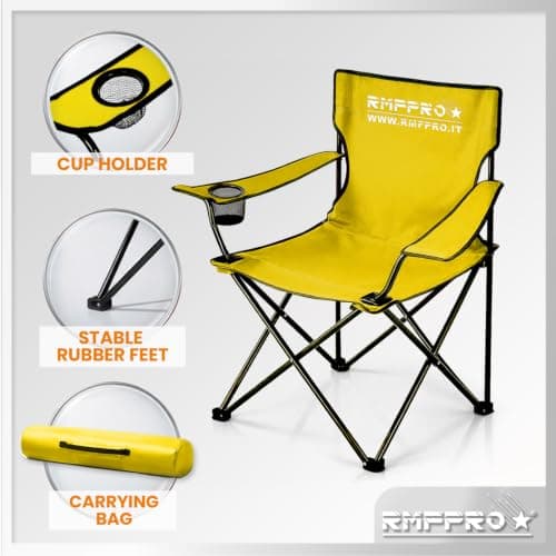 RMF PRO Folding Camping Chair with Comfortable and Relaxing Seat, Portable Beach Chair with Cup Holder - Sea and Garden Chair, Lightweight Transportable Outdoor Chair 120 Kg Yellow — view 5