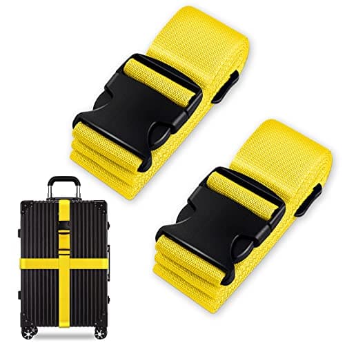 Luggage Suitcase Straps Set, Travel Accessories Thickened Luggage Belt with Quick Release Buckle, Adjustable Black Travel Luggage Straps for Suitcase Baggage (Yellow, 2 PCS Set)