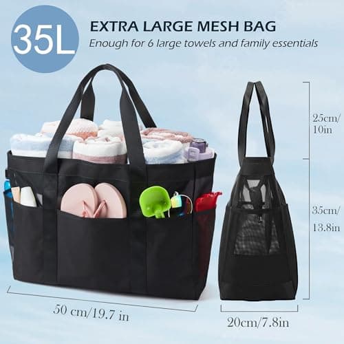 KALIDI Beach Bag for Women Foldable Mesh XXL Beach Bag for Family — view 4
