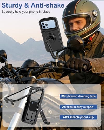 BTNEEU Motorbike Phone Holder Waterproof [Quick-release] Motorcycle Phone Mount 360° Rotation Phone Holder for Motorbike Mirror with Touch Screen Moped Phone Holder for 4.7" to 6.9" Smartphone — view 2