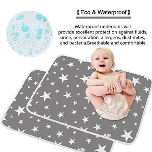 SACONELL 2 Pack Baby Waterproof Changing Mat,19.6'' X 27.5'' Portable Nappy Change Mat Unisex Infant Diapering Sheet Protector Cotton Absorbent Sheet Bed Pads — view 6