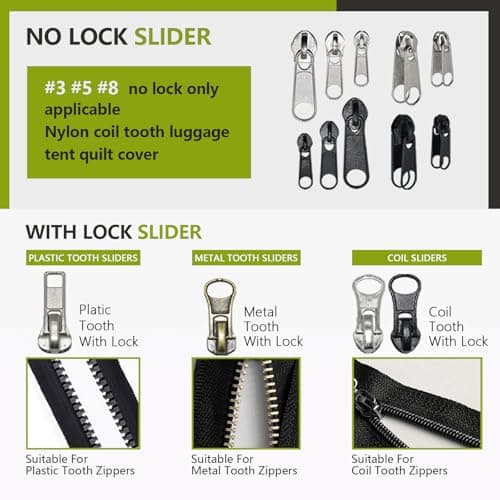 LE-stone 252Pcs 3 Colors Zipper Repair Kit with Zipper Repair Kit and Pulls Set Universal Zippers Pull Accessories for Clothes Jean Tent Backpack Suitcase DIY #3#5#8 Sizes — view 4
