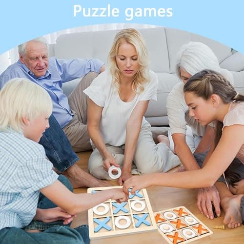 2 Pcs Noughts and Crosses Game,Funny Wooden Tic Tac Toe Game,Portable Travel Size Classic XO Chess Board Game for Kids Adults Indoor Game(Orange and White, Blue and White) — view 5