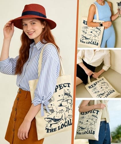 Ocean Shark Canvas Tote Bag - Reusable Grocery Bag Gift for Surfers Divers — view 4