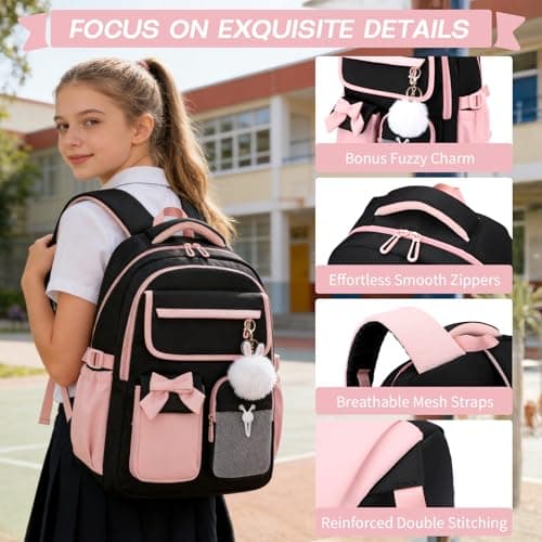 JANSBEN School Bag for Girls Water Resistant Oxford Rucksack Fits A4 Folders Lightweight Teenager Backpack with Anti-Theft Pocket and Chest Strap for Secondary School Campus Commute — view 5