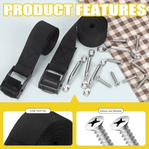 Mardatt 2 Sets 1" x 48" Battery Tie Down Strap, Safety Tie Down Strap Large Hold Down Strap Lashing Strap with Cam Buckle, Stainless Steel Bracket and SS Screws for Boats, Luggage Belt, Cars — view 3
