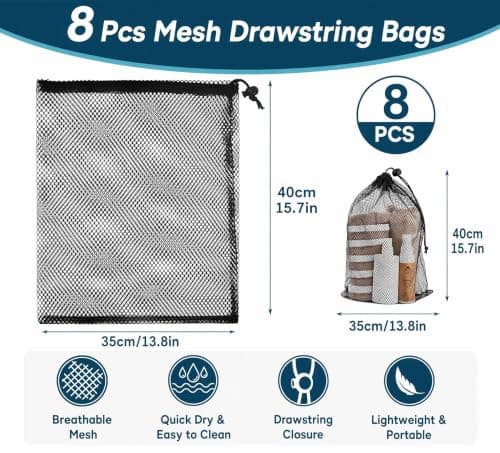 Qukkubiv 10Pcs Mesh Drawstring Bag, 30x40cm Large Net Beach Storage Bag — view 2