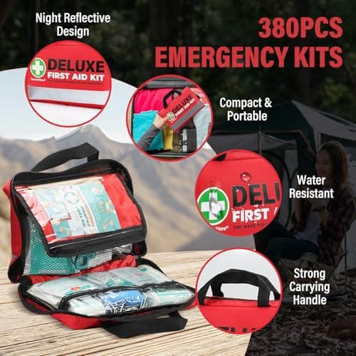 SuccorWare 380 Pieces Deluxe First Aid Kit Compact Trauma Medical Kits with Assorted Bandages, Instant Cold Pack, Emergency Blanket for Home, Travel, Office, Camping, Vehicle, Emergency Kits(Red) — view 4