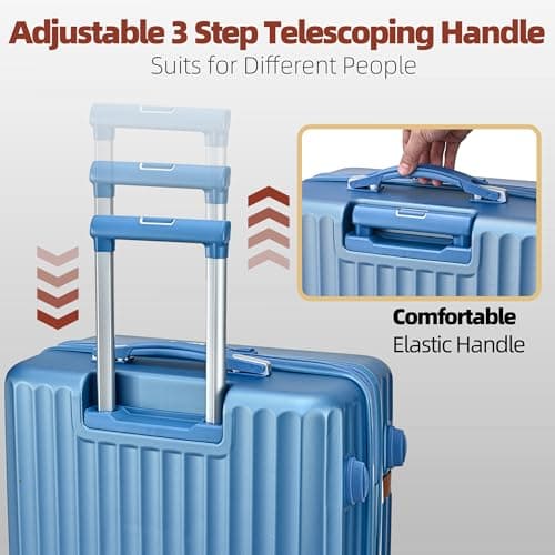 CMY Suitcase Luggage Set | Lightweight Hard Shell Suitcases | 4 Silent Dual Spinner Wheels | 3 Digit Combination Lock | Aluminium Telescopic Handle | 2 Pcs Sets (Sky Blue, Cabin 20" + Large 28") — view 2