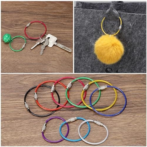 PATIKIL 5.9" Length Wire Keychain Cable, 20 Pack Stainless Steel 2mm Key Ring Loop for Outdoor Hiking Hanging Luggage Tag Keys ID Card, Gold Yellow — view 6