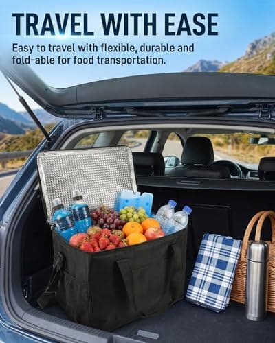 2 Pack 40L Insulated Cooler Bags, Foldable Thermal Cool Bags with Reinforced Handles and Side Mesh Pockets, Large Leakproof Food Cooler for Camping, Picnic, Travel, BBQ and Shopping, Black — view 3