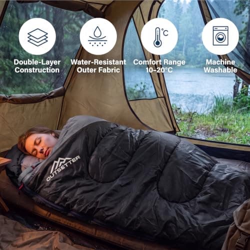 Sleeping Bags for Adults 3 Season Backpacking Lightweight Waterproof Cold Weather Sleeping Bag for Kids Warm Camping Hiking Outdoor Travel Hunting with Compression Bags Black — view 3