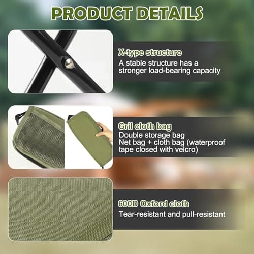 nnOuOnn Portable Foldable Backpack Stool for Camping, Small Folding Chair for adults, Lightweight Mini Pocket Fold Up Telescopic Stools for Fishing Travel Hiking Garden (Green, Large) — view 5