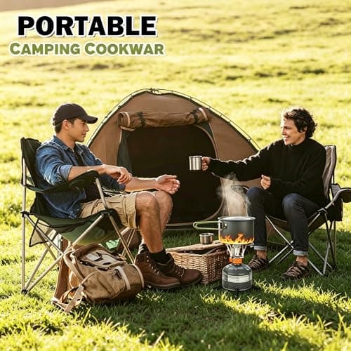 Camping Cooking Set for 1-2 Person, Non-Stick Aluminum Pot and Pan Lightweight Backpacking Cookware Kit with Foldable Utensils for Outdoor Hiking Trekking Traveling Picnic — view 5