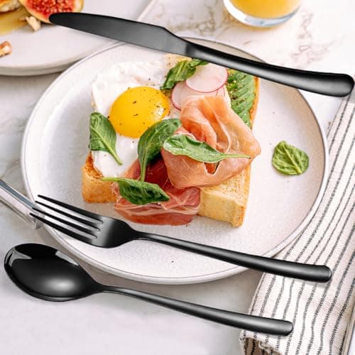 MURRI&MURRDI Stainless Steel Cutlery Set for 1, Reusable Flatware Set with Case, Cutlery Set for Work Stainless Steel Knife Fork Spoon Set 3 Piece (3 Black) — view 5