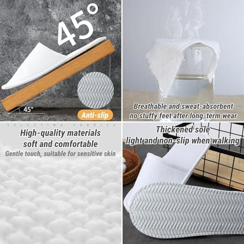 Tokaneit 20 Pairs Hotel Guest Slippers White, Spa Slippers Multipack, Travel Slipper, Soft and Comforable, Flat White Closed Toe House Shoes, for Guests, Wedding Party and Hospitality Use — view 4