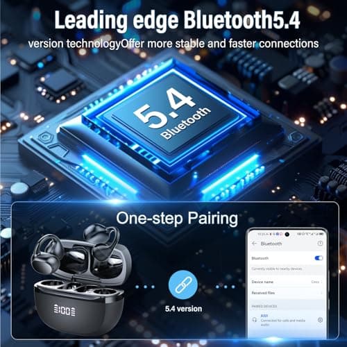 Open Ear Earbuds,Wireless Earbuds Bluetooth 5.4 Ergonomic Clip-On Ear buds, Bone Conduction Over The Ear Headphones 48H Playtime, Perfect Running Headphones for Sports IPX7 Waterproof Touch Controls — view 3
