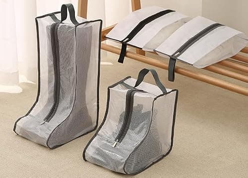 2 Set Boot Storage,Portable Short Boots and Tall Boots Storage or Protector Bag,Shoe Dust Bags,Shoe Sleeves for Travel,Clear Boots Cover,Shoes Packing Organizers for Adult Sneakers — view 6