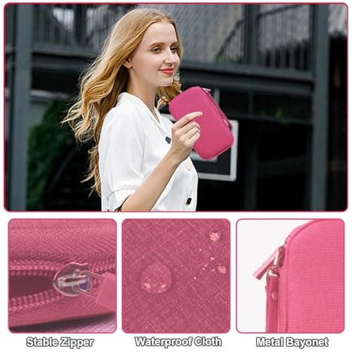 Passport Holder Travel Wallet, Large Capacity Travel Document Holder, RFID Blocking Waterproof Portable Travel Wallet Organiser for Cash Passport ID Card Credit Cards Flight Ticket Pen (Rose Red) — view 4