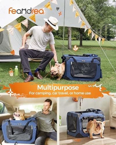 Feandrea Foldable Pet Carrier Bag, Portable Dog Travel Crate, Soft Sided Dog Cat Pet Travel Carrier Large Dog Crate for Car with Breathable Mesh and Storage Pockets, 60 x 42 x 42 cm, Dark Blue PDC60Z — view 2