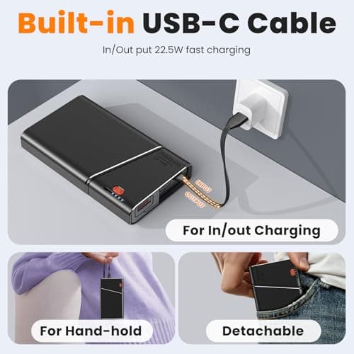 Power Bank 20000mAh, 22.5W Super Fast Charging Metal Portable Charger with Detachable USB-C Cable, Airline Approved for iPhone 17/16/15/14/13, iPad, Samsung, Android & More — view 6