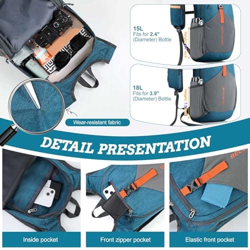 BECOJADDE 18L Hiking Backpack for Men Women Foldable Small Rucksack Lightweight Mini Backpack for Camping Travel Outdoor, Turquoise — view 3